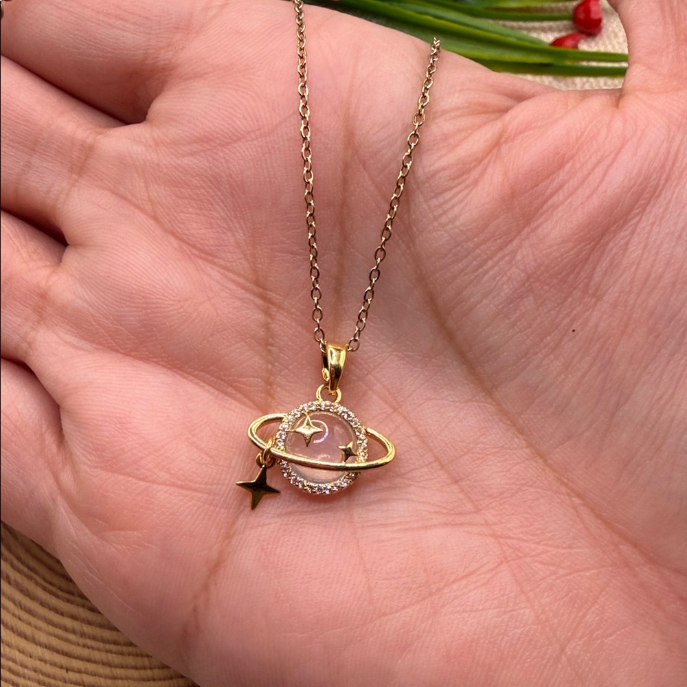 Steel Gold Planet Pendant Necklace